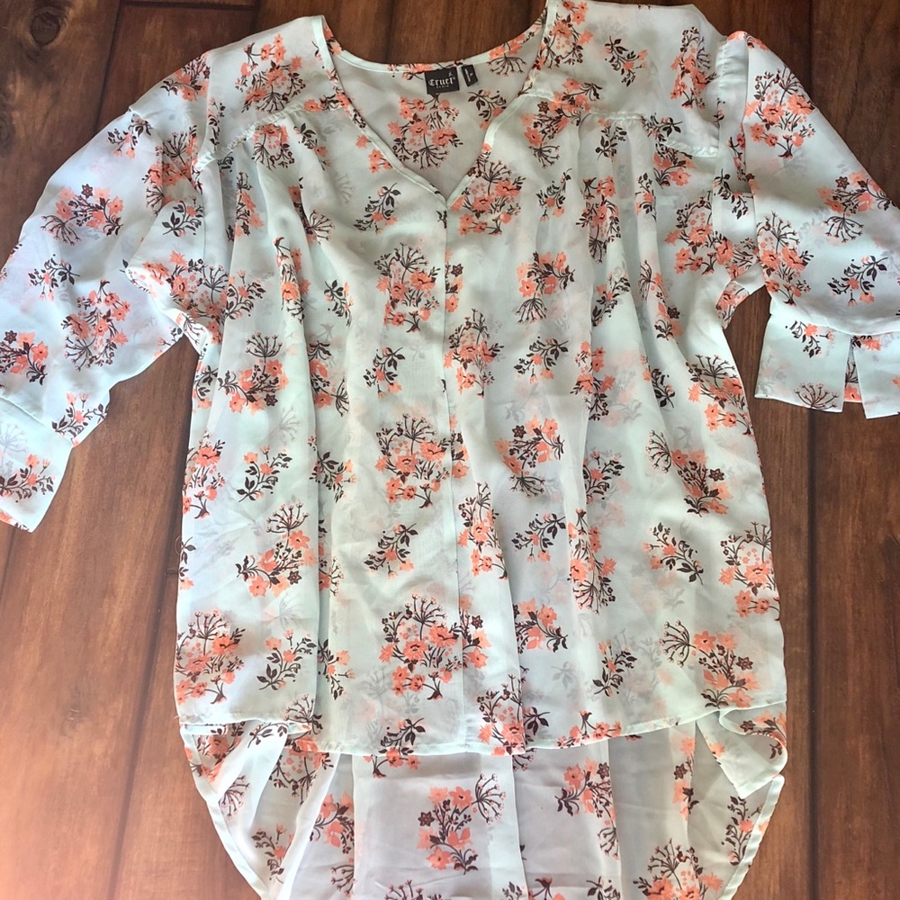 Cruel Girl Light Blue Coral Floral Chiffon Blouse